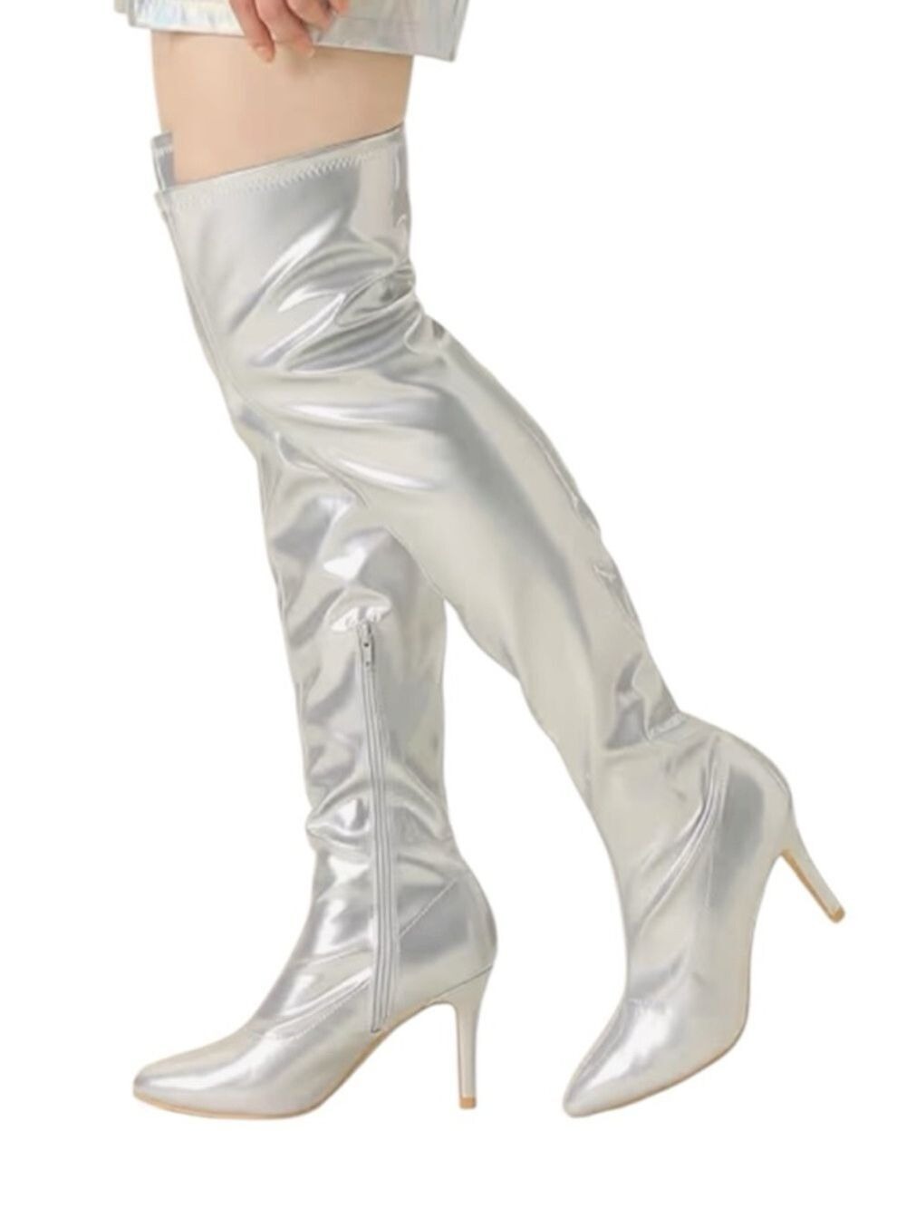 Silver Metallic Over Knee Boots Pointed Toe Size 6.5 Heel boots